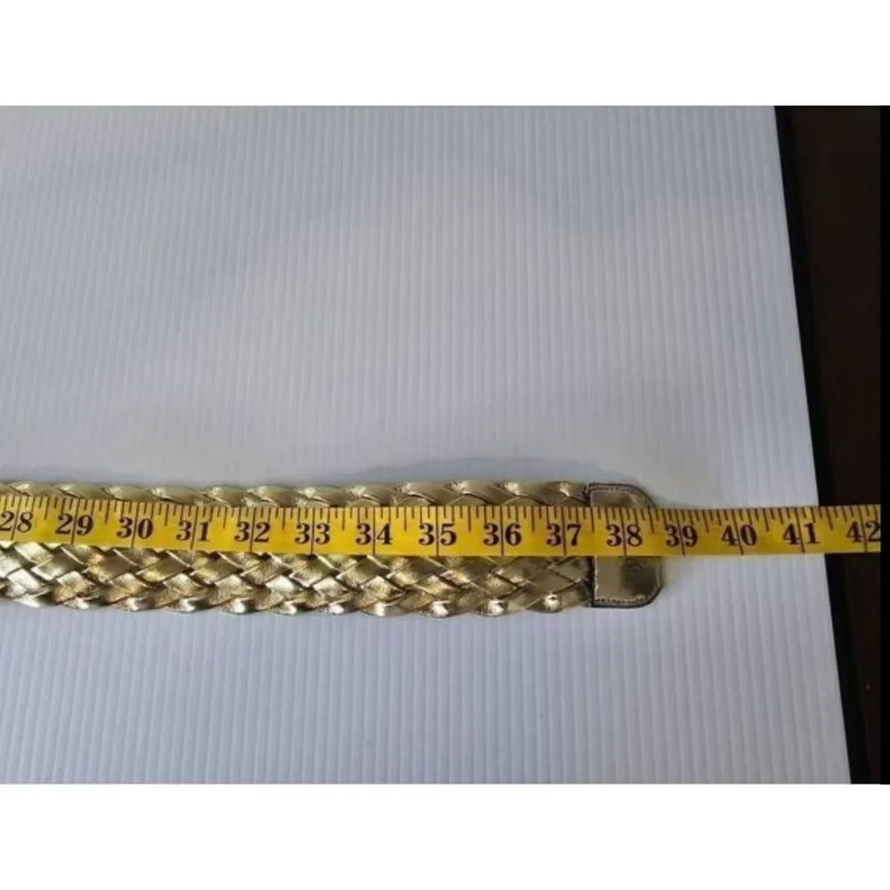 Gold Belt Wide Woven Faux Leather Sz M
